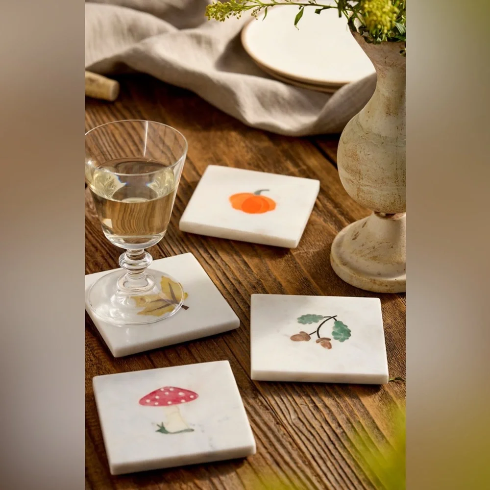 Anthropologie Terrain Fall Icon Marble Coasters, Set of 4 NEW